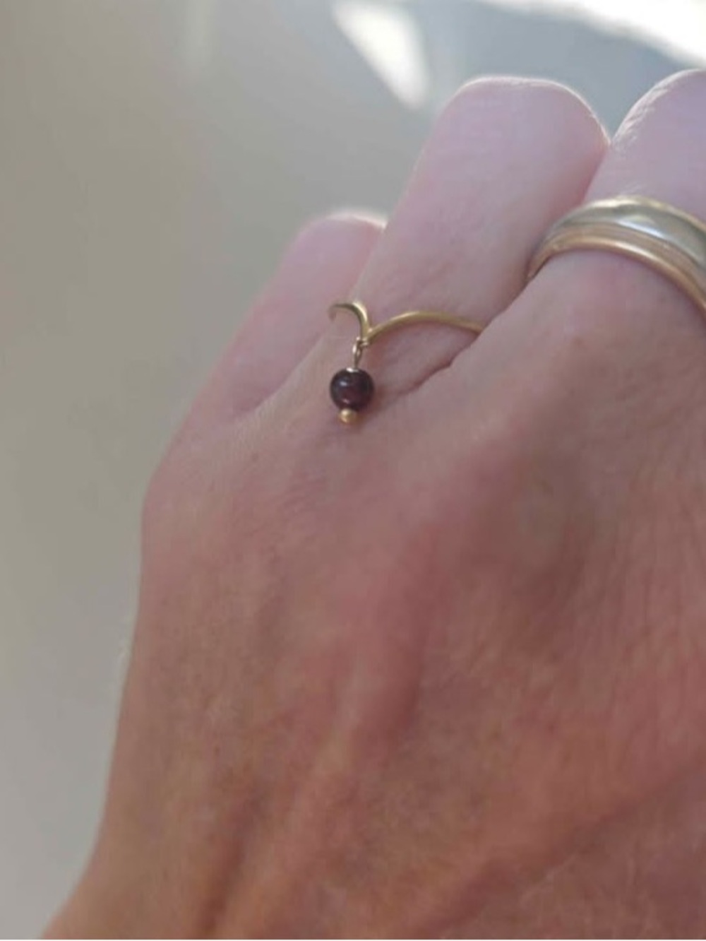 Delicate Gold Ring with Deep Red Garnet Bead